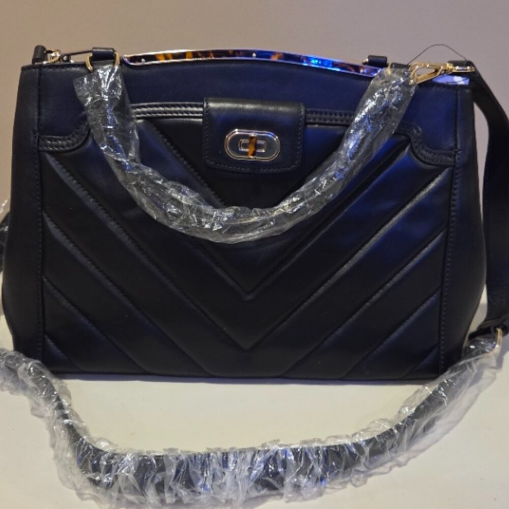 Talbots – New Black Quilted Nappa Leather Multi-Pocket Tote/Handbag